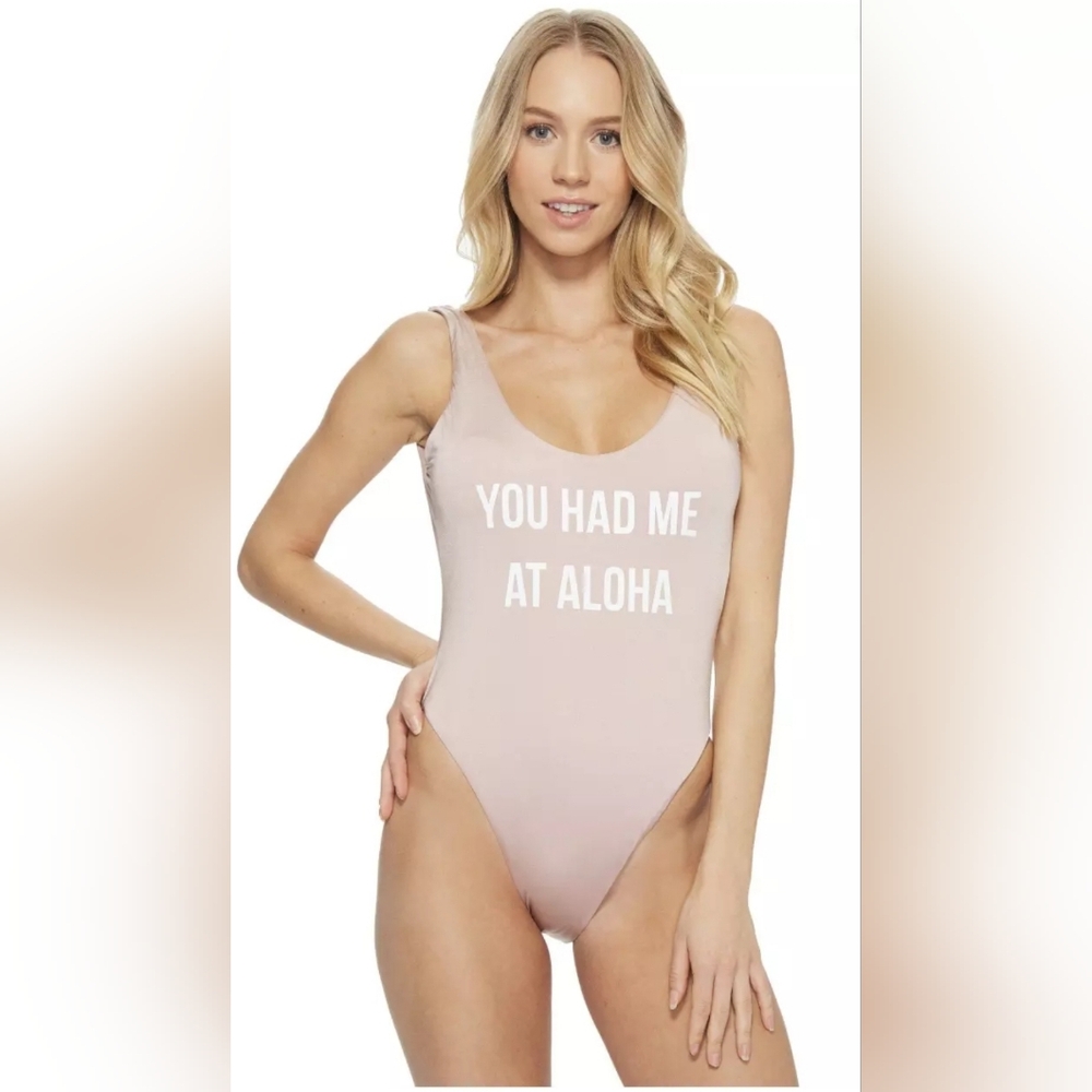 Bikini Lab Pink You Had Me At Aloha Graphic One Piece Swimsuit